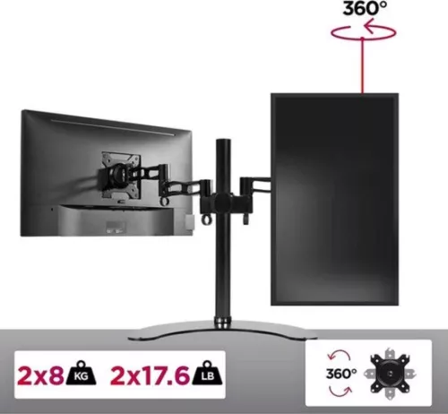 merkloos Dubbele vrijstaande pc-monitorbeugel - Verstelbare hoogte - Arm voor 2 led-lcd-schermen van 13-27 inch - Vrijstaande computermonitorstandaard (8721085200674)