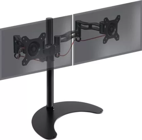 merkloos Dubbele vrijstaande pc-monitorbeugel - Verstelbare hoogte - Arm voor 2 led-lcd-schermen van 13-27 inch - Vrijstaande computermonitorstandaard (8721085200674)