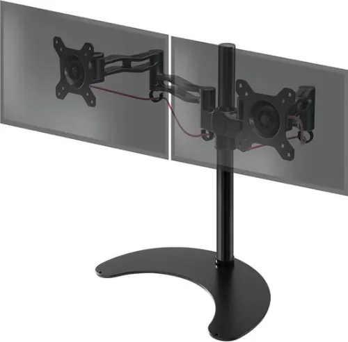 merkloos Dubbele vrijstaande pc-monitorbeugel - Verstelbare hoogte - Arm voor 2 led-lcd-schermen van 13-27 inch - Vrijstaande computermonitorstandaard (8721085200674)