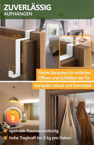 merkloos Deurhaken om kleding op te hangen - 10-delige set - Witte kledinghaken - Binnendeur als kapstok - Op een vouwdeur - Handdoekhouder aan de binnenkant van de deur - Haak aan de achterkant van de deur (6154132029027)