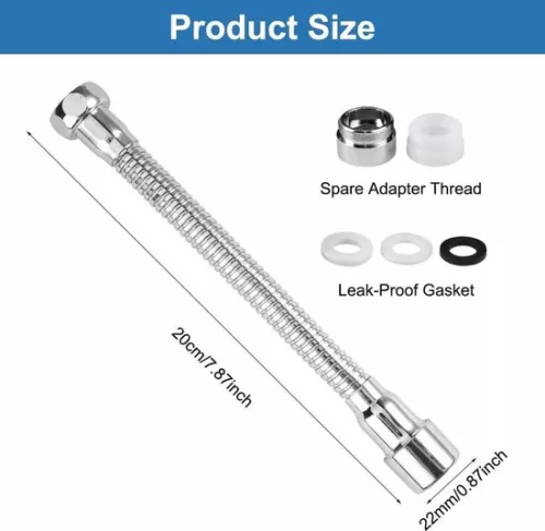 merkloos Allecto Plus - Flexibele universele kraanverlenger 20 cm voor keukenkraan - Draaibaar - Verlengstuk voor wastafel - Badkamer en toilet - 360° draaibaar (8785328357341)