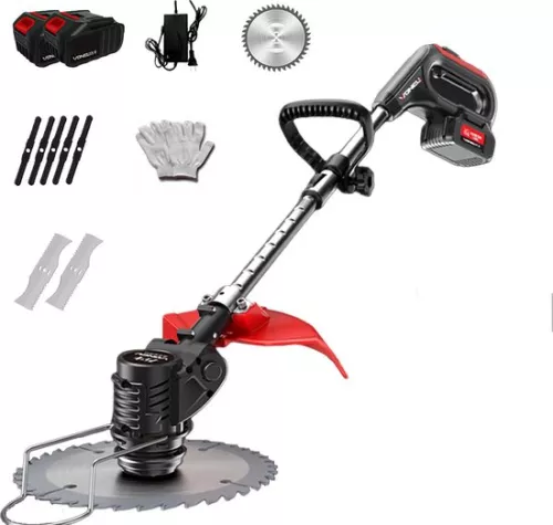 Draadloze grasmaaier - 2 x accu - Elektrisch - Professioneel - Grasmaaier - Rood - Verstelbare maaier - Draadloos - Grasmaaier - Tuin - 100-135 cm - Zaagblad - Maaimes - Grastrimmer