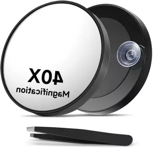 merkloos Vergrootspiegel met 40x vergroting, zuignapjes en pincet - Hoge vergroting voor nauwkeurige make-up en wenkbrauwen (8785322172568)