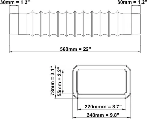 merkloos Afvoerslang voor airconditioning 220x55mm flexibele buis - Aansluiting voor rechthoekige buis - Platte flexibele buis - PVC - Installatie van ventilatiesysteem (6150842571511)