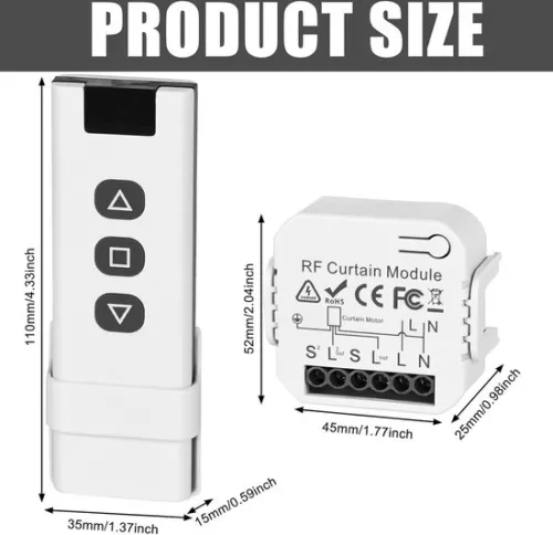 merkloos Draadloze rolluikbediening retrofit kit - slimme rolluikschakelaar - draadloze schakelaar 230 V - rolluiken, zonwering, zonneschermen - RF afstandsbediening. (6152353835830)
