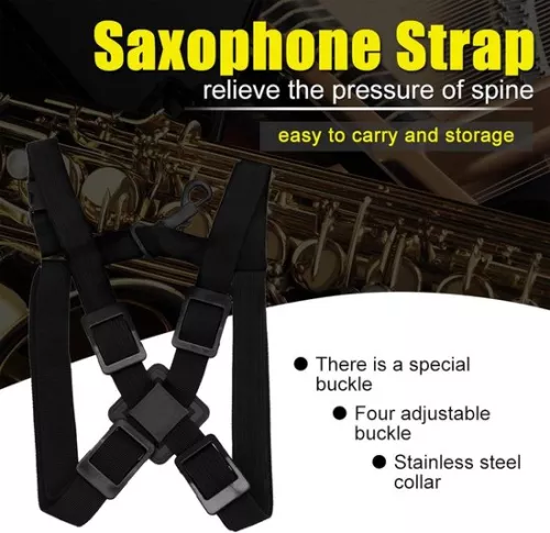 merkloos Verstelbare nylon borst-/schouderband voor saxofoon - zwart, vervangend saxofoonaccessoire (9507788762836)