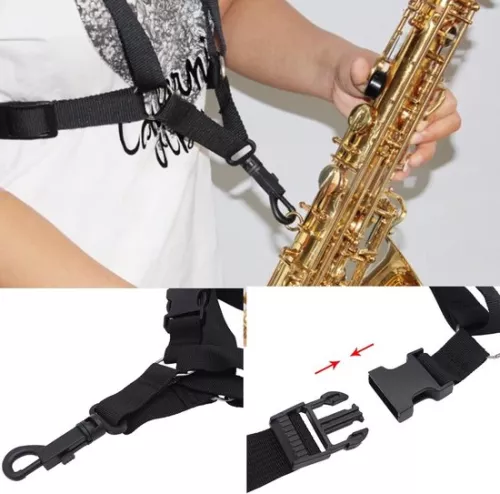 merkloos Verstelbare nylon borst-/schouderband voor saxofoon - zwart, vervangend saxofoonaccessoire (9507788762836)