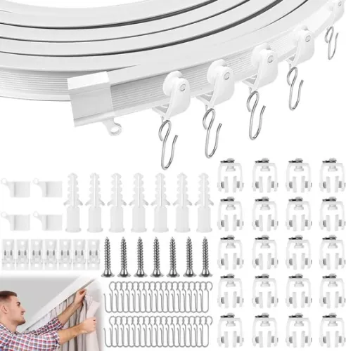 merkloos Flexibele plafondgordijnrail van 4 meter, gebogen - geruisloos rollend - ruimteverdeler - camper - douchegordijn - gordijnrailsysteem voor ziekenhuizen. (6152353927948)