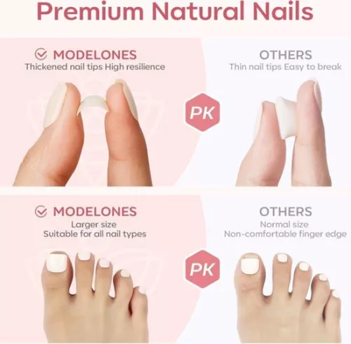 merkloos 24 stuks glanzende, opplakbare korte Franse vierkante teennagels met volledige dekking - Kunstteennagels voor vrouwen (12 maten) (6154524519549)