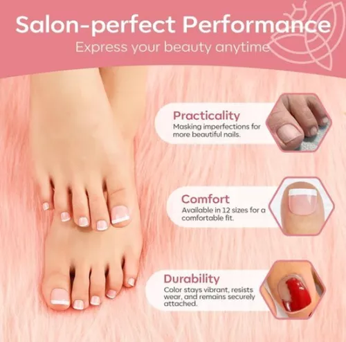 merkloos 24 stuks glanzende, opplakbare korte Franse vierkante teennagels met volledige dekking - Kunstteennagels voor vrouwen (12 maten) (6154524519549)