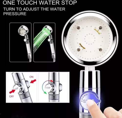 merkloos Inhoud in HTML Douchekop met LED-verlichting en filter - Handdouche met 7 kleuren LED-verlichting - Douchekop met antikalktechnologie en stang (6152810911909)
