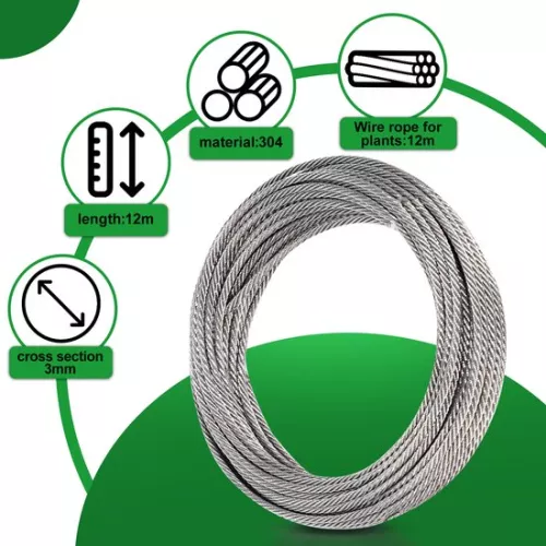 merkloos Klimsteun van roestvrij staal voor klimplanten, professioneel systeem van 12 meter als complete set met muurbeugels en 3 mm staalkabel. (9784297924607)