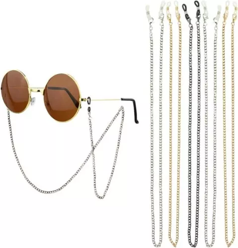 3-delige brillenketting - Zonnebrilketting, brillenketting, antislip metalen leesbrillenketting, brillenband voor mannen en vrouwen, sportief (zilver, goud, zwart, 76 cm lang)