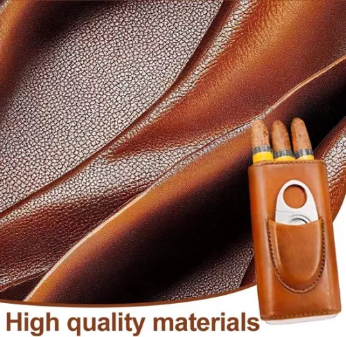 merkloos Sigarenkoker voor 3 sigaren - leren sigarenkoker met sigarenknipper - roestvrij staal - buisvormige humidor - draagbare humidor voor op reis - bruin. (6152351040045)