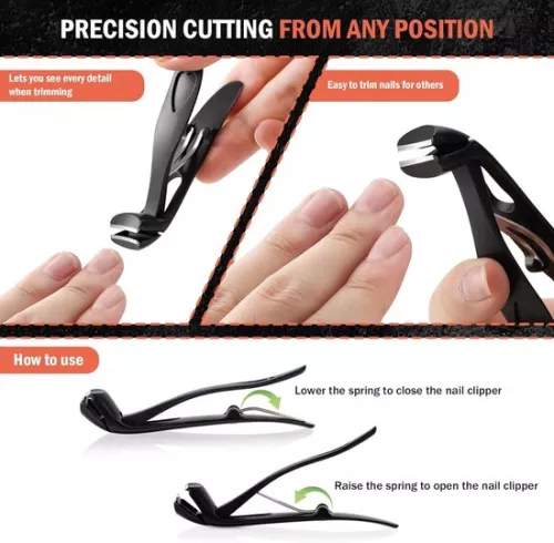 merkloos Ergonomische teennagelknipper met schuine kop voor senioren en dikke nagels - hoogwaardige stalen nagelknipper met opvangbakje voor mannen en vrouwen - zwart (6152913243266)