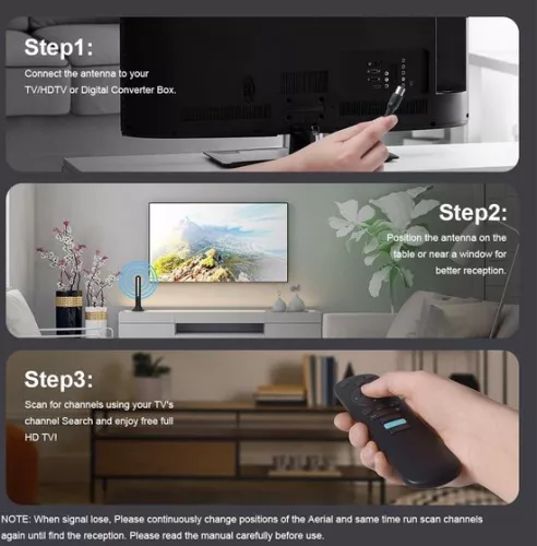 merkloos TNT HD TV-antenne - Krachtige digitale HDTV-antenne met signaalversterker - Bereik van 400 km - 360° draaibaar - Draagbaar - 4K 1080P VHF - Gratis ontvangst. (8785309312888)