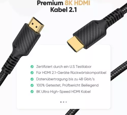 10K 8K HDMI 2.1 kabel - 3M lengte - 48Gbps - Ultra High Speed - officieel gecertificeerd - 8K @60Hz - 4K @120Hz - 144Hz - HDCP 2.2 & 2.3 - 4:4 - eARC - HDR10 - HDMI-kabel - nylon gevlochten - met testrapport .