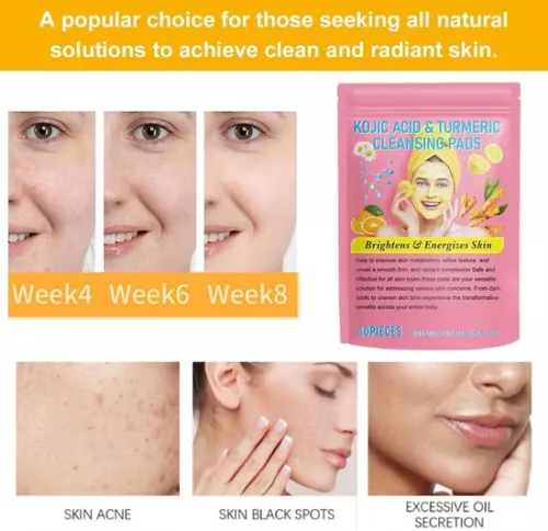 merkloos 40 reinigingspads met kurkuma en kojiczuur - Gecomprimeerde pads met kurkuma en kojiczuur - Verwijdert pigmentvlekken - Koreaanse huidverzorging (6151903472433)
