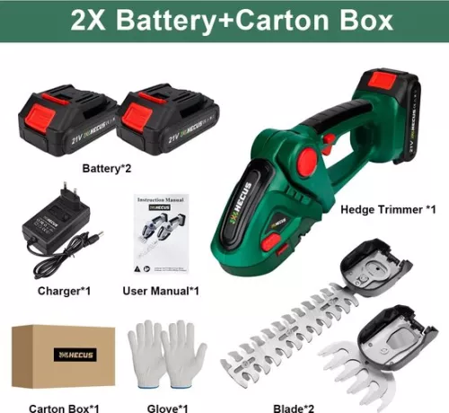 merkloos Draadloze heggenschaar met ergonomische handgreep en veiligheidskap - Bladlengte 52 cm - Tandafstand voor efficiënt snoeien - Inclusief 2 accu's! - Lichtgewicht heggenschaar voor tuin-, schutting- en erfonderhoud (6151138899883)