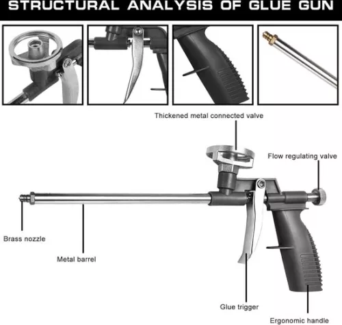 merkloos 3-delige PU-schuimpistoolset voor professioneel gebruik - montageschuimpistool voor constructieschuim - zwart. (6152316547565)