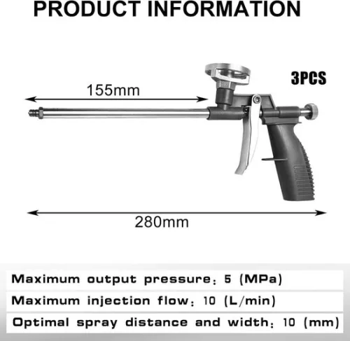 merkloos 3-delige PU-schuimpistoolset voor professioneel gebruik - montageschuimpistool voor constructieschuim - zwart. (6152316547565)