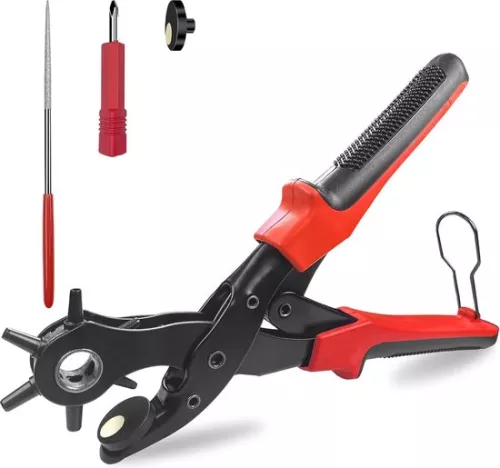 45 mm perforator met 6-voudige perforator - ronde, scherpe perforator voor revolvers - hendeloverbrenging - riemkaart voor horlogebandjes