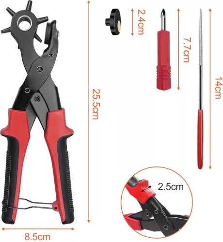 merkloos 45 mm perforator met 6-voudige perforator - ronde, scherpe perforator voor revolvers - hendeloverbrenging - riemkaart voor horlogebandjes (8785304996021)