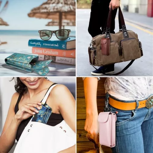 merkloos Dubbele brillenkoker met karabijnhaak - draagbaar - veganistisch leer - 1 stuk (9503397973489)