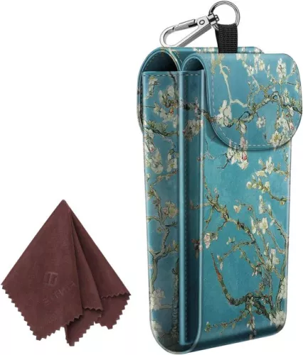 merkloos Dubbele brillenkoker met karabijnhaak - draagbaar - veganistisch leer - 1 stuk (9503397973489)