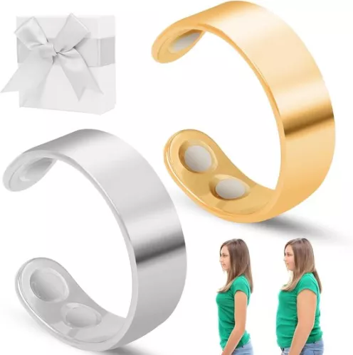 Allecto Plus - Magnetische ringen voor vrouwen - Menopauze ringen - Angstvermindering en gewichtsverlies - Cadeauverpakking - Betere slaap - Set van 2 (goud/zilver)