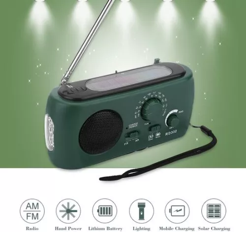 merkloos Timé Solar Emergency Radio - Survival Radio - Radio met opwindmechanisme - Opwindbaar op zonne-energie - Noodpakket/Rampenrugzak - met zaklamp en powerbank (6096549468450)