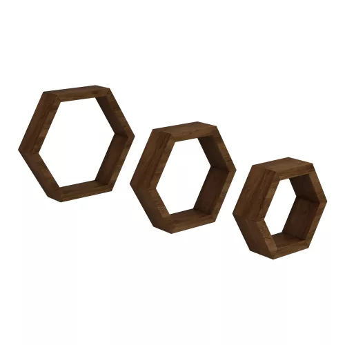inandoutdoormatch Wandplank Stibbe - Set van 3 - Houtkleurig Donker - Stijlvolle Planken - Musthave Planken - Grenenhout (23195) (23195)