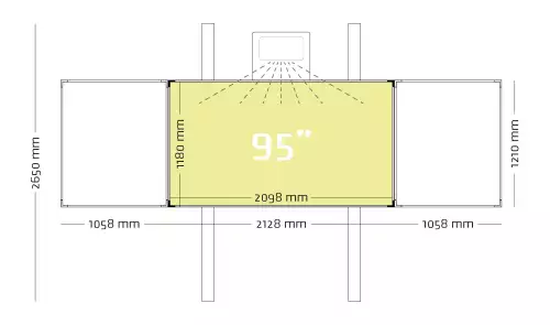 WhiteboardMatch Projectiebord emailstaal mat wit (16:9), Extraflat profiel, 5-vlaks voor pen projector (o.a. Epson 1480Fi en 725Wi), hoogteverstelbaar, op kolommen (50342)