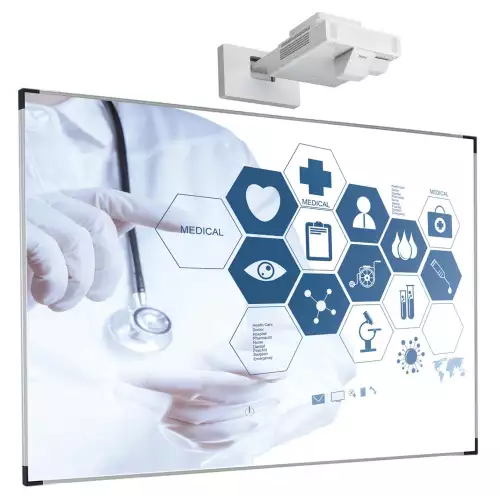 WhiteboardMatch Projectiebord emailstaal mat wit (16:9), Extraflat profiel, enkelvlaks voor pen projector (o.a. Epson 1480Fi en 725Wi), muurmontage (50343)