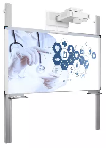 WhiteboardMatch Projectiebord emailstaal mat wit (16:9), Extraflat profiel, enkelvlaks voor touch projector (o.a. Epson 1485Fi en 735Fi), hoogteverstelbaar, op kolommen (50345)