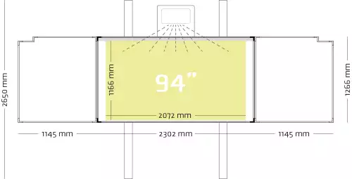 WhiteboardMatch Projectiebord emailstaal mat wit (16:9), Extraflat profiel, 5-vlaks voor touch projector (o.a. Epson 1485Fi en 735Fi), hoogteverstelbaar, op kolommen (50347)