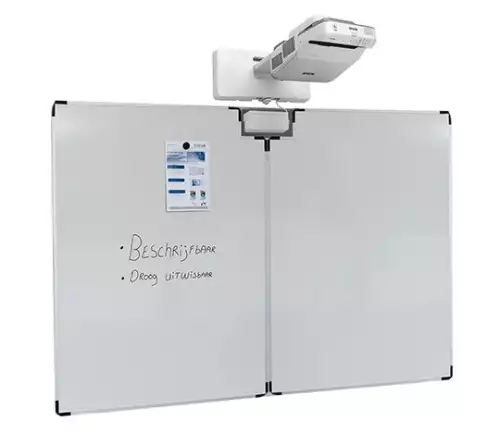 WhiteboardMatch Projectiebord emailstaal mat wit (16:9), Extraflat profiel, enkelvlaks voor touch projector (o.a. Epson 1485Fi en 735Fi), muurmontage (50348)