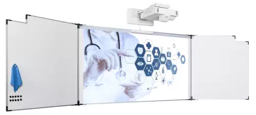 WhiteboardMatch Projectiebord emailstaal mat wit (16:9), Extraflat profiel, 5-vlaks voor touch projector (o.a. Epson 1485Fi en 735Fi), muurmontage (50350)