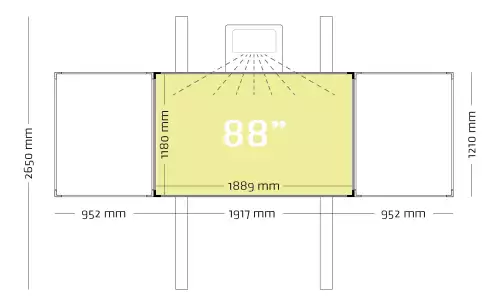 WhiteboardMatch Projectiebord emailstaal mat wit (16:10), Extraflat profiel, 5-vlaks voor pen projector (o.a. Epson 685Wi en 725Wi), hoogteverstelbaar, op kolommen (50353)