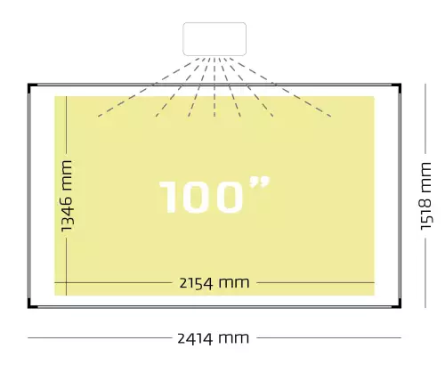 WhiteboardMatch Projectiebord emailstaal mat wit (16:10), Extraflat profiel, enkelvlaks voor pen projector (o.a. Epson 685Wi en 725Wi), muurmontage (50354)