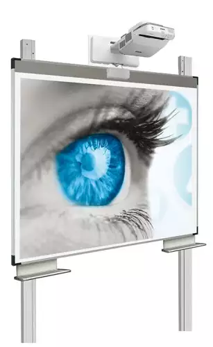 WhiteboardMatch Projectiebord emailstaal mat wit (16:10), Extraflat profiel, enkelvlaks voor touch projector (o.a. Epson 695Wi en 735Fi), hoogteverstelbaar, op kolommen (50357)