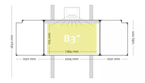 WhiteboardMatch Projectiebord emailstaal mat wit (16:10), Extraflat profiel, 5-vlaks voor touch projector (o.a. Epson 695Wi en 735Fi), hoogteverstelbaar, op kolommen (50360)