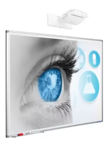 WhiteboardMatch Projectiebord emailstaal mat wit (16:9), softline profiel 8mm voor pen projectoren (o.a. Epson 685Wi, 1480Fi en 725Wi), muurmontage (50367)