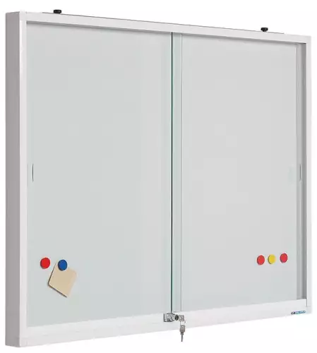 WhiteboardMatch Vitrinekast voor binnen wit, glazen deuren, whiteboard - 90x120cm (50468)