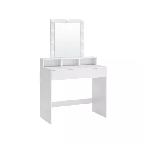 In And OutdoorMatch In And OutdoorMatch Kaptafel Ayla - met Spiegel en Lampen - Kaptafel - 2 Laden en 3 Open Compartimenten - Modern- Wit - 80x40x145cm (64150)