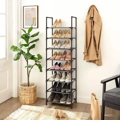 In And OutdoorMatch In And OutdoorMatch Schoenenrek Staande Clemens - Plank - Multifunctioneel - Schoenenopberger - Metalen Frame - 16-20 Paar Schoenen - 46x2Kennax145 cm - Zwart (64161)