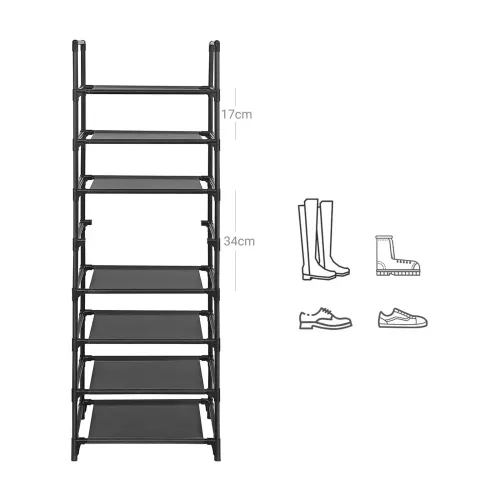 In And OutdoorMatch In And OutdoorMatch Schoenenrek Staande Clemens - Plank - Multifunctioneel - Schoenenopberger - Metalen Frame - 16-20 Paar Schoenen - 46x2Kennax145 cm - Zwart (64161)