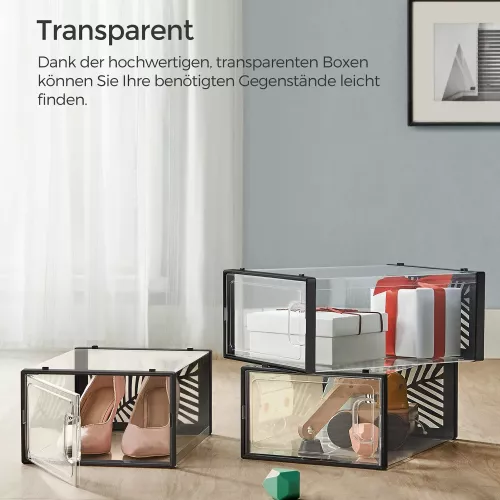 In And OutdoorMatch In And OutdoorMatch Schoenendoos transparant zwart 18 stuks Dawson - Sneakerdoos - Schoenendoos - Opbergsysteem - Opbergdoos - 33x23x14 cm (64903)