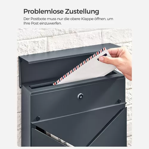 In And OutdoorMatch In And OutdoorMatch Brievenbus RVS Estel - Slot & klep - Brievenbus Brievenbus - Krantenrol Wandbrievenbus - Hangbaar - Grijs - 33x11x35cm (64913)