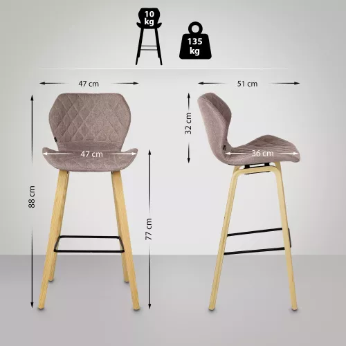 In And OutdoorMatch In And OutdoorMatch Barkruk Gerda - Grijs hout - 80cm zithoogte Set van 1 - Voor keuken en bar - Met rugleuning - Ergonomische barstoelen (66283)